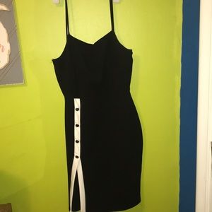 Black Buttoned Slit Dress